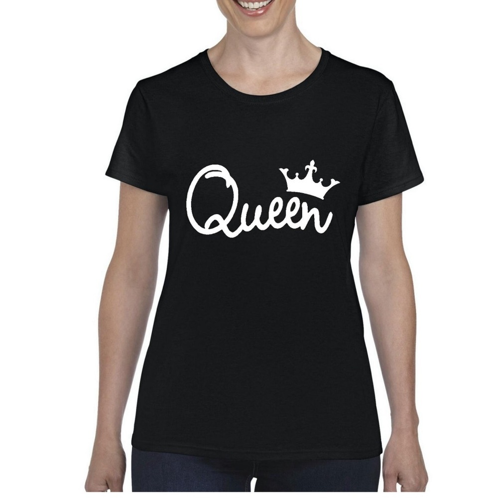 Women's T-Shirt Short Sleeve Queen in White Crown